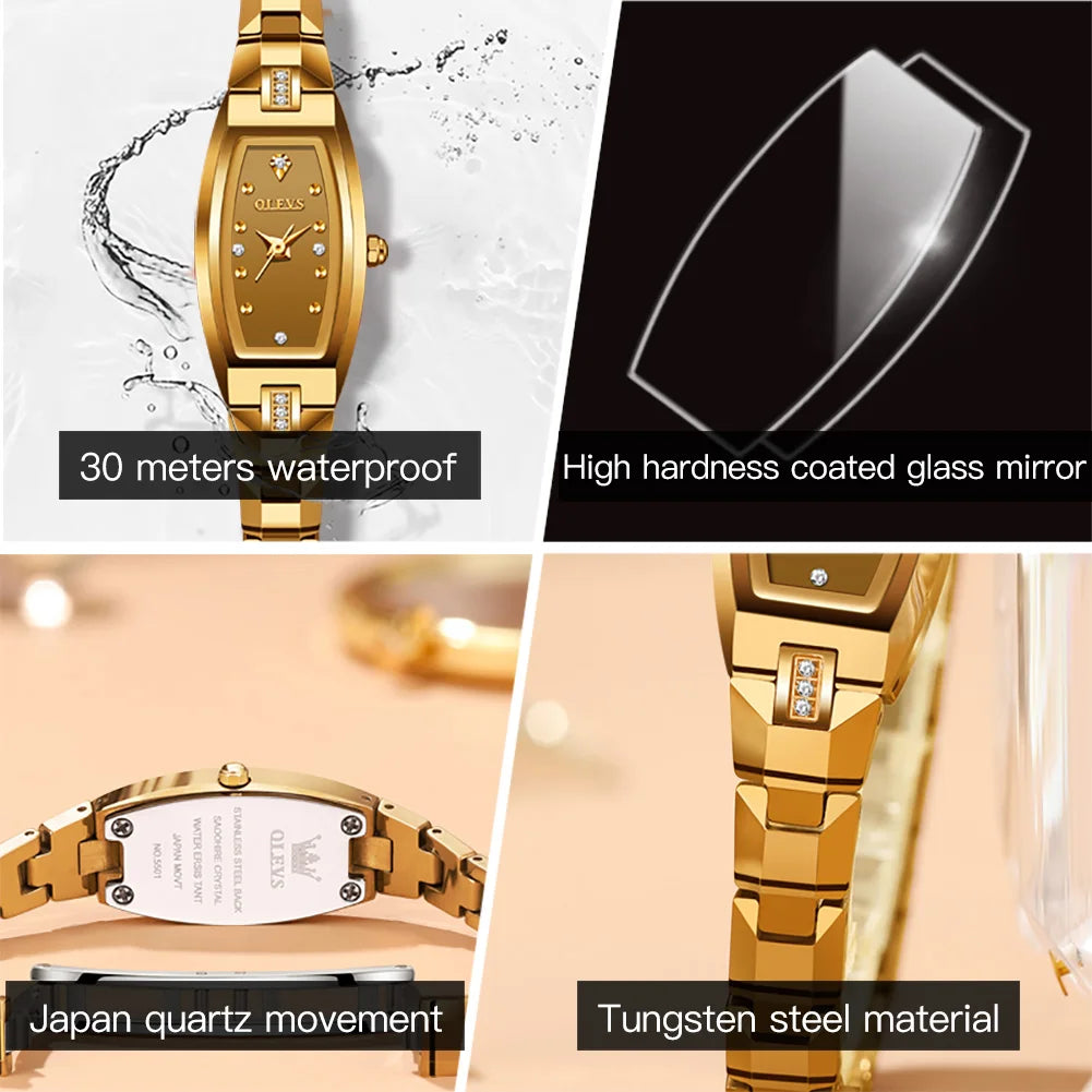 Women’s Elegant Gold-Tone Bracelet Watch – Slim Rectangular Dial