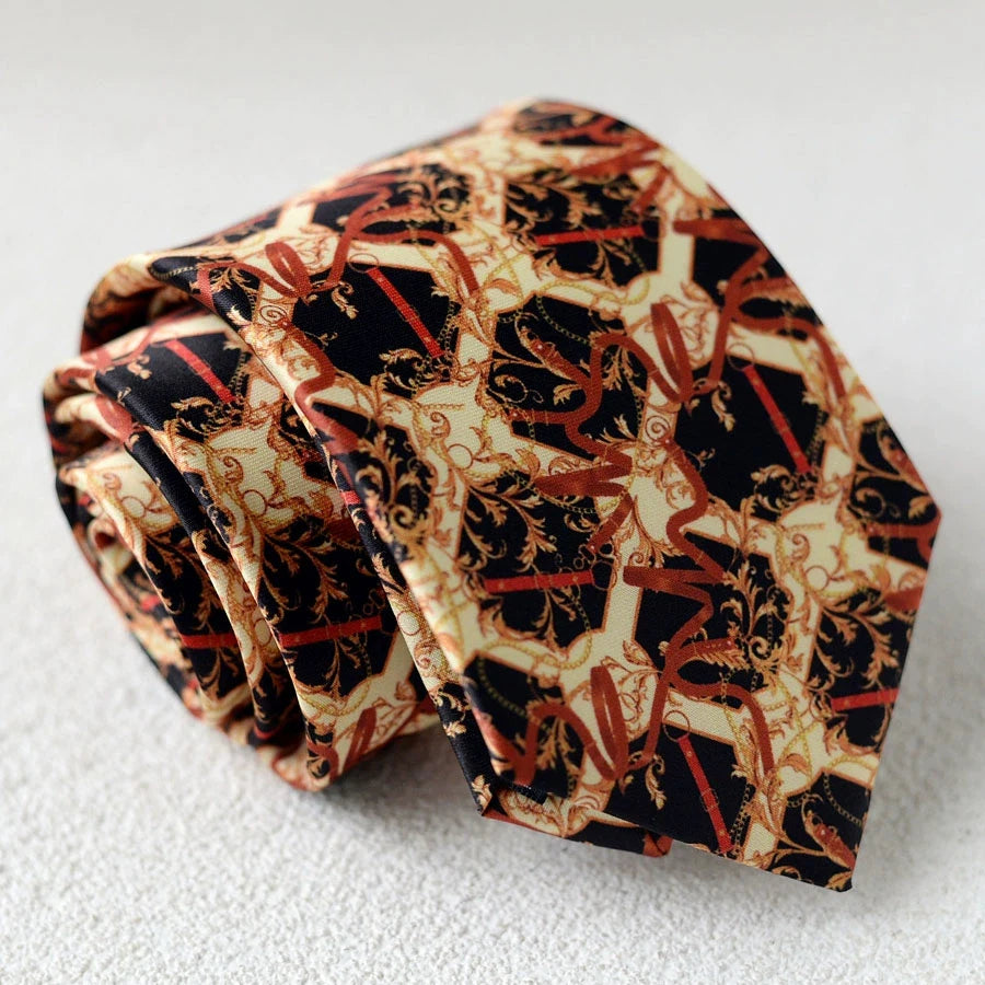 8cm Width New Design Printed Neckties Retro Anchor Animal Green Brown Neck Ties For Men Daily Wear Shirt Tuxedo Accessories Gift