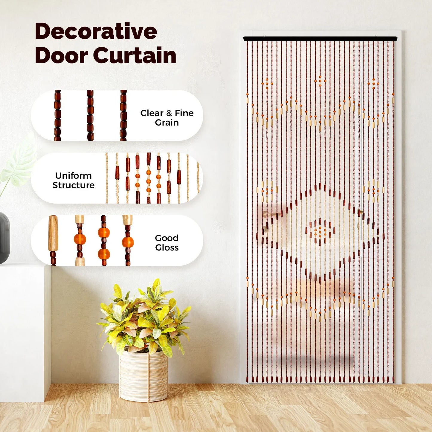 Wooden Bead Door Curtain. Boho Hanging Divider for Doorways & Closets