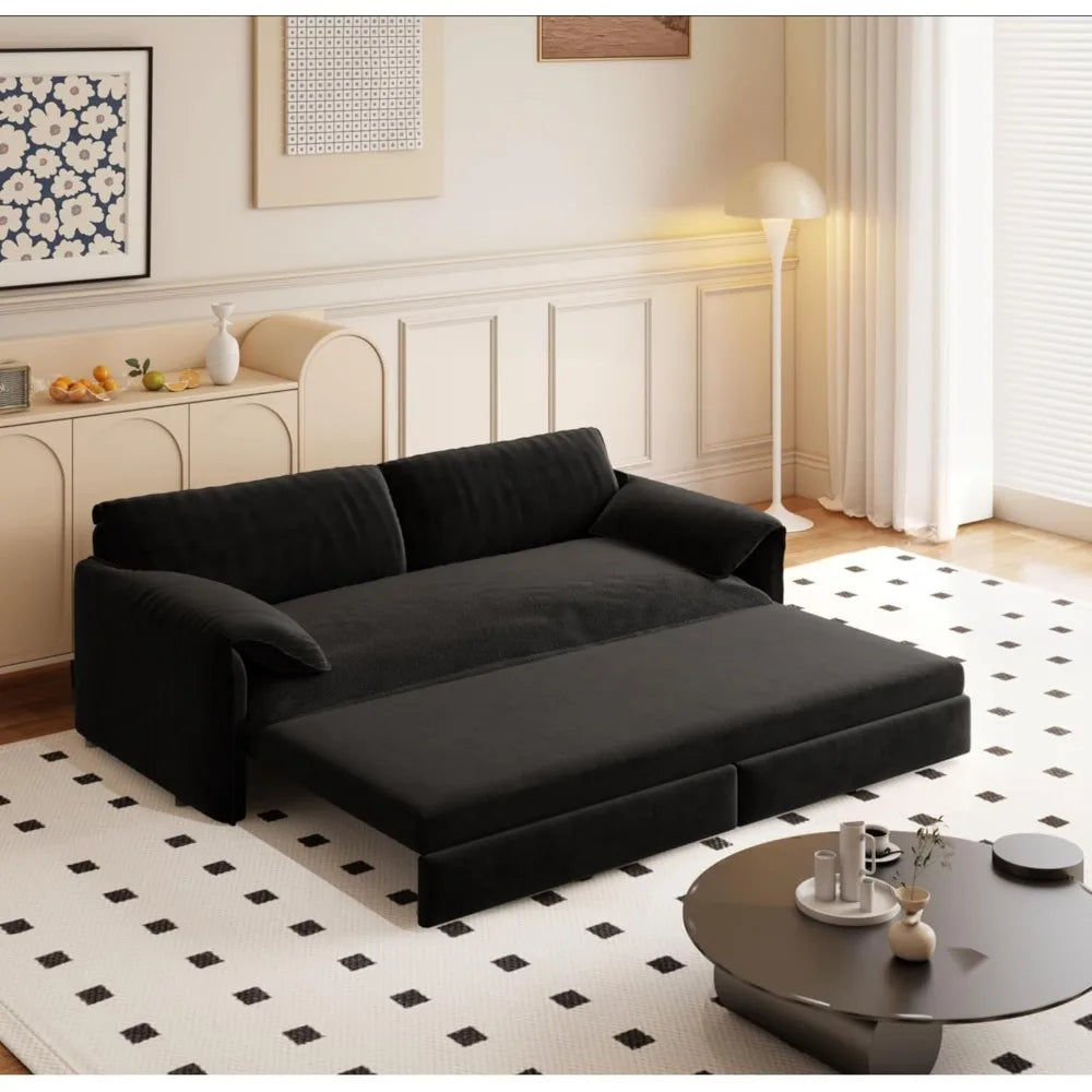 66" queen size convertible sofa bed with storage, modern velvet sleeper loveseat for living room