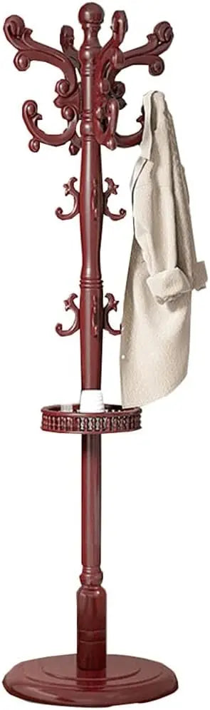 Coat Racks freestanding, Wooden Coat Rack Stand, Hall Tree Coat Rack Coat Hanger Stand with 14 Hooks, Storage Tray,Stable Base