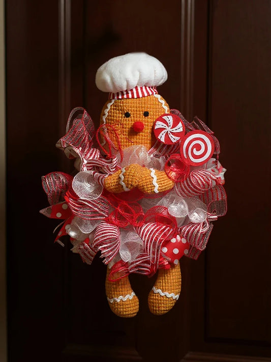 Christmas Wreath Christmas Gingerbread Man Doll Wreath Christmas Gingerbread Hanging Sign for Front Door Wall Fireplace