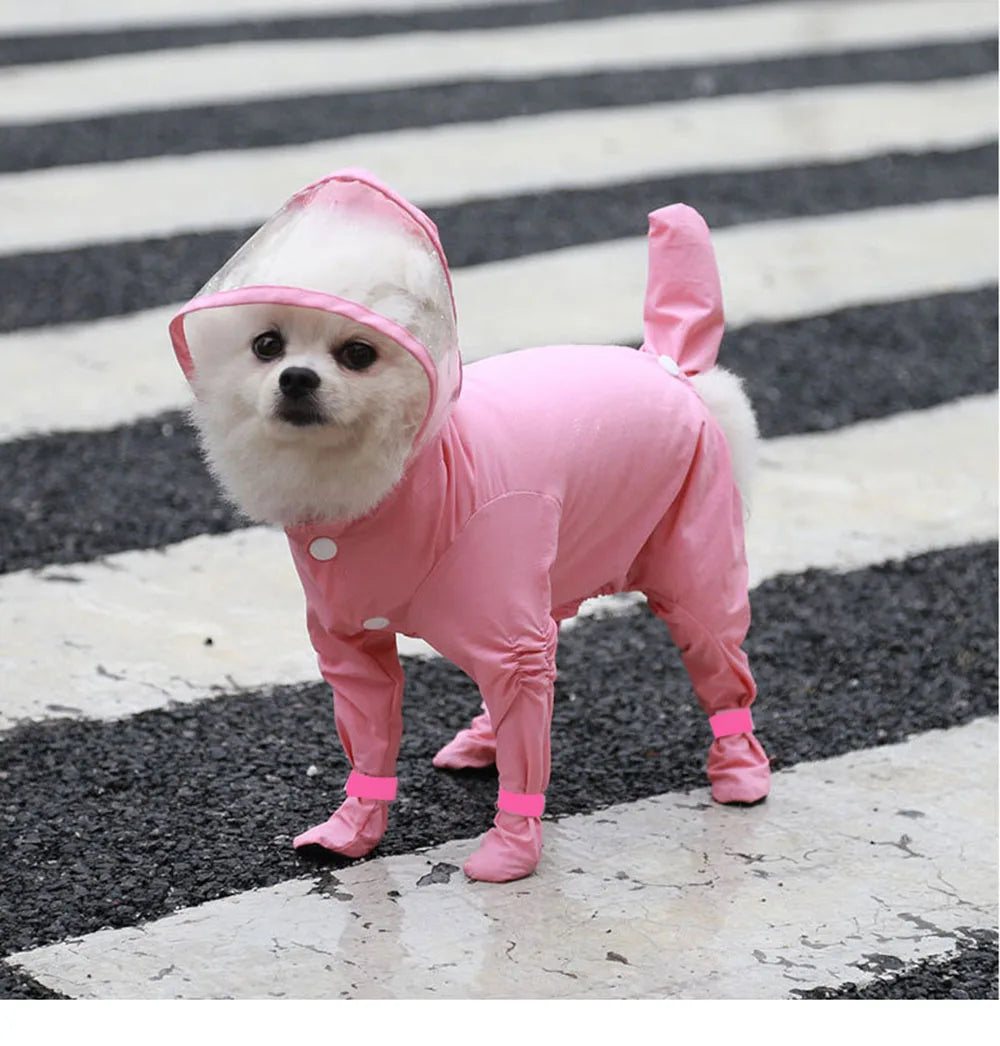 Dog Raincoat Rain Boots Shoes for Small Dogs Pet Hooded Four-Leg Jacket Puppy Rain Coat Waterproof Cat Clothes Jumpsuit Rompers