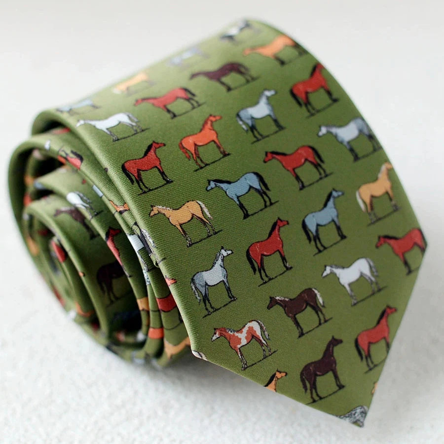 8cm Width New Design Printed Neckties Retro Anchor Animal Green Brown Neck Ties For Men Daily Wear Shirt Tuxedo Accessories Gift