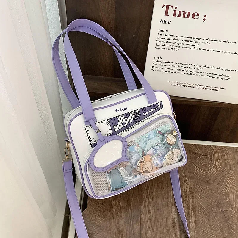 Y2K Japanese Harajuku Ita Bag for Women Cute Shoulder Bag Girls Transparent Itabag Crossbody Bag JK Shoulder Bags Handbags