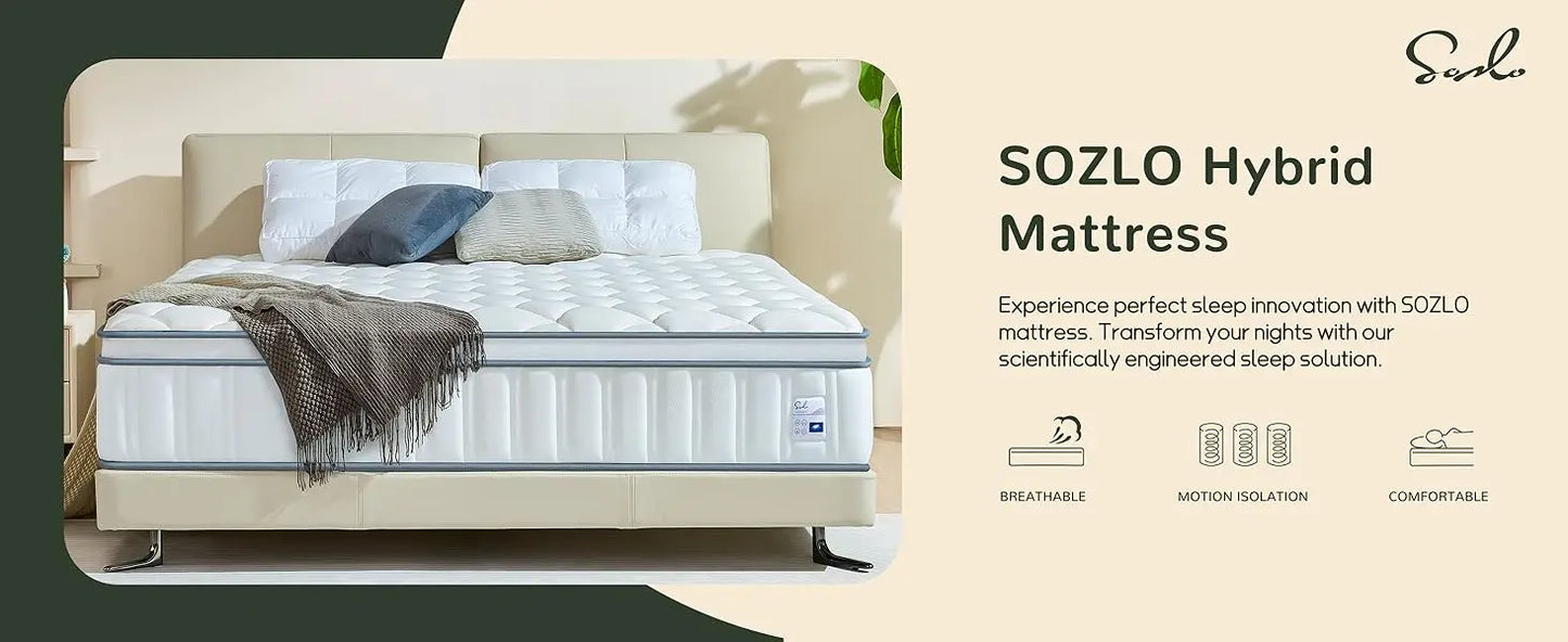 14 Inch Queen Size Hybrid Mattress with Cooling Gel and Individual Pocket Springs for Motion Isolation & Edge Support, Medium Fi