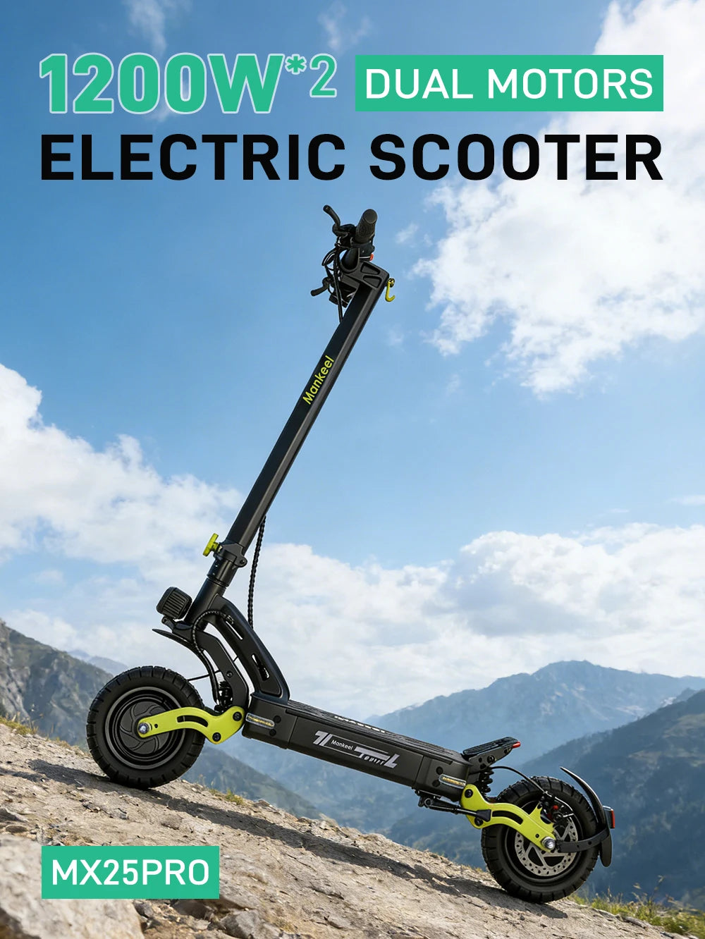 1200W Dual Motor Electric Scooter. 60V 21Ah Long-Range High Performance E-Scooter with Dual Suspension