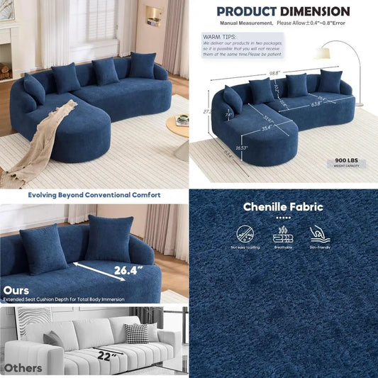 Luxury Modern Chenille 4-Seater L-Shape Sectional Sofa with Chaise for Extra Wide Comfort Living Room