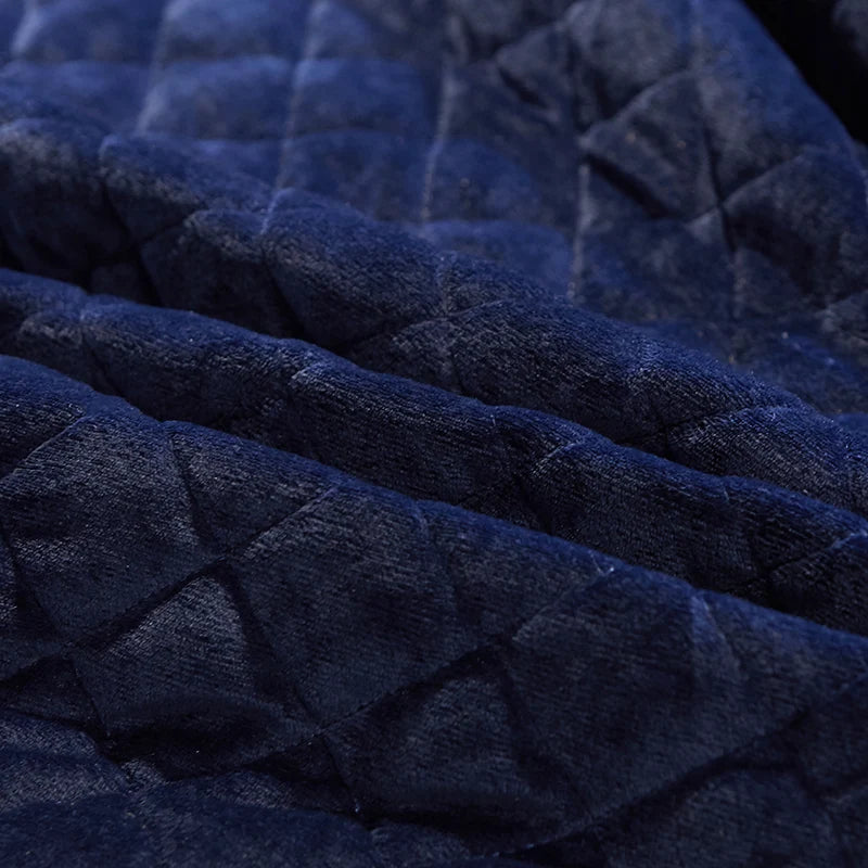 Luxury Dark Blue Quilted Lace Bedspread Set