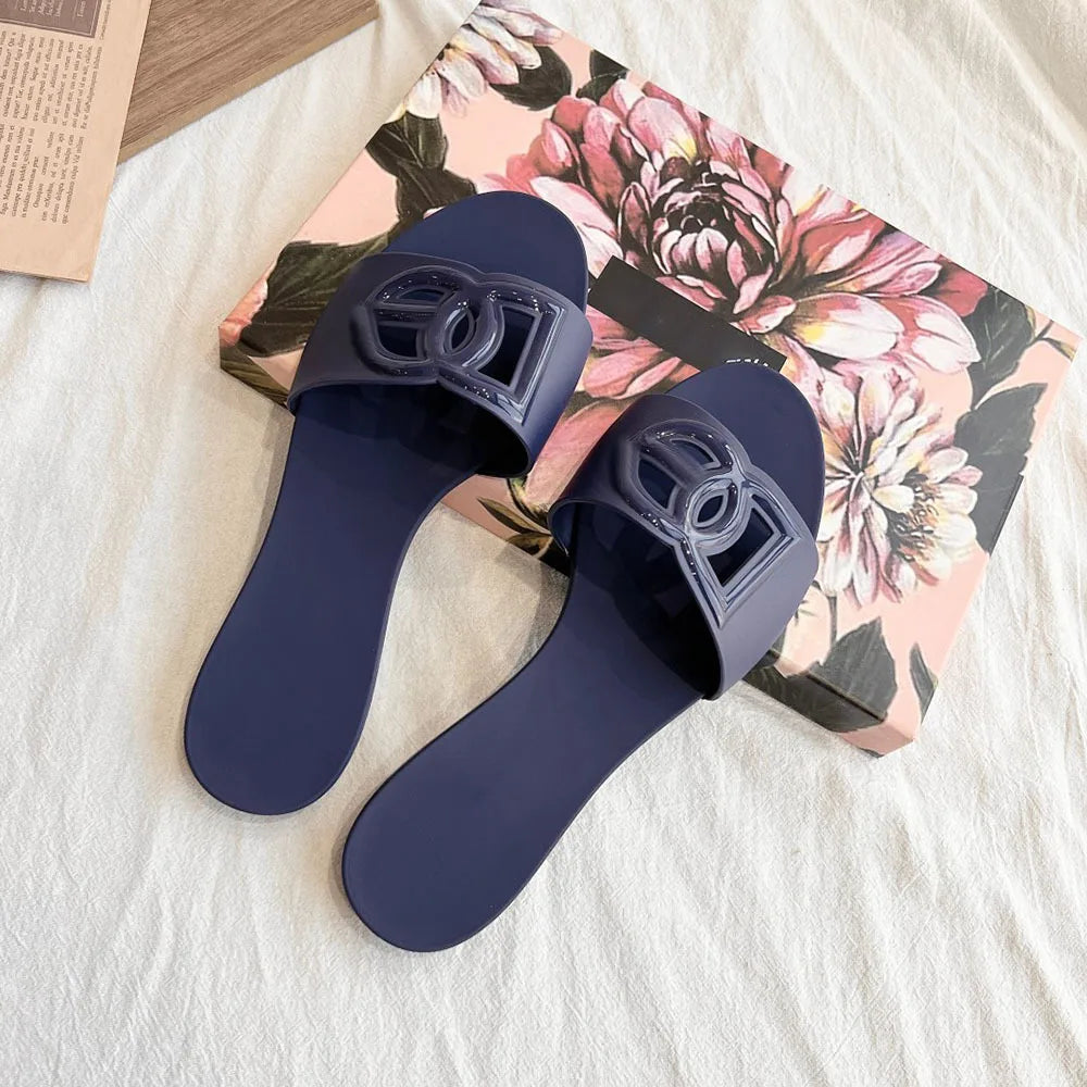 Women’s Genuine Leather Metal Accent Slide Sandals . European Style Luxury Slip On Flats.