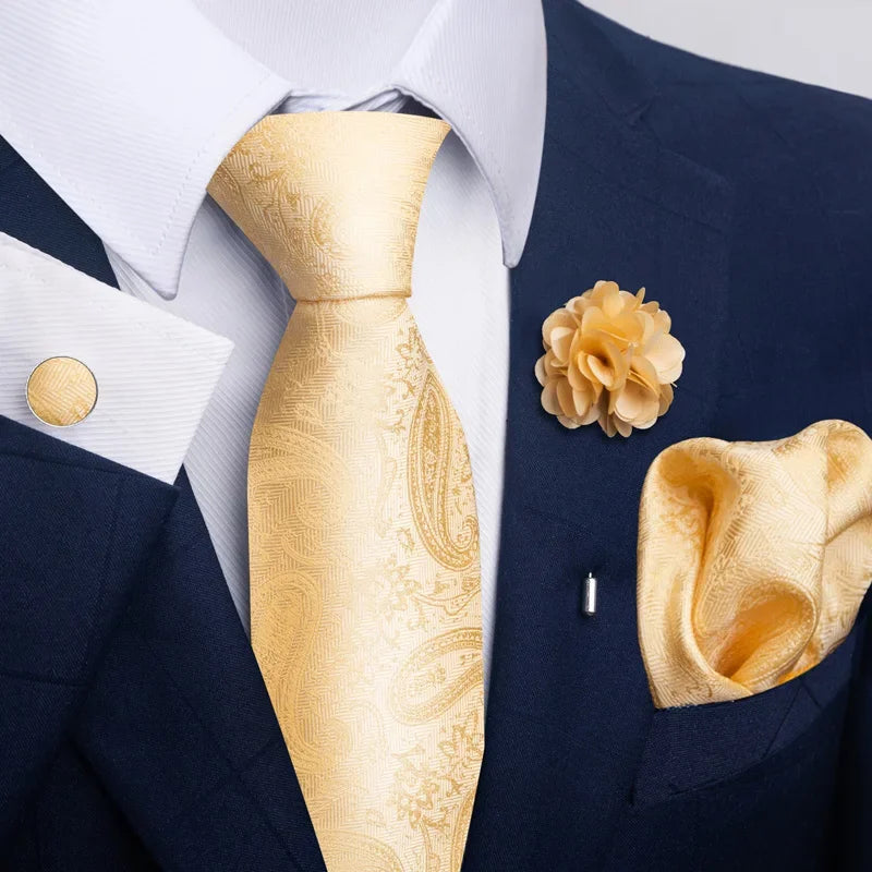 Luxury Green Floral Men’s Necktie Set .Tie, Pocket Square & Cufflinks
