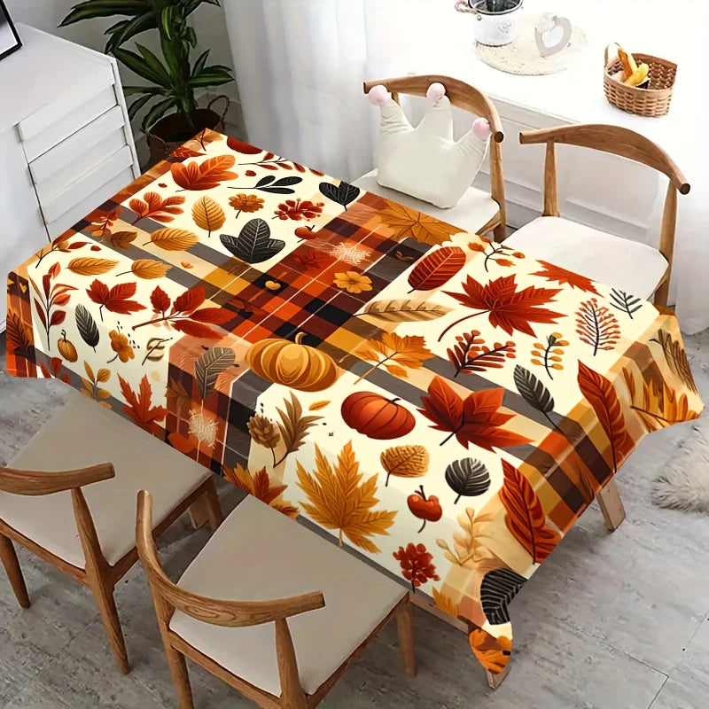 Tablecloth Fall Harvest Pumpkin Maple Leaf Tablecloth Rectangular Polyester Modern Design for Home Decor Festive Arrangements Indoor Outdoor Use Durable Easy Clean Reusable Table Cover Dining Table Kitchen Seasonal Decoration