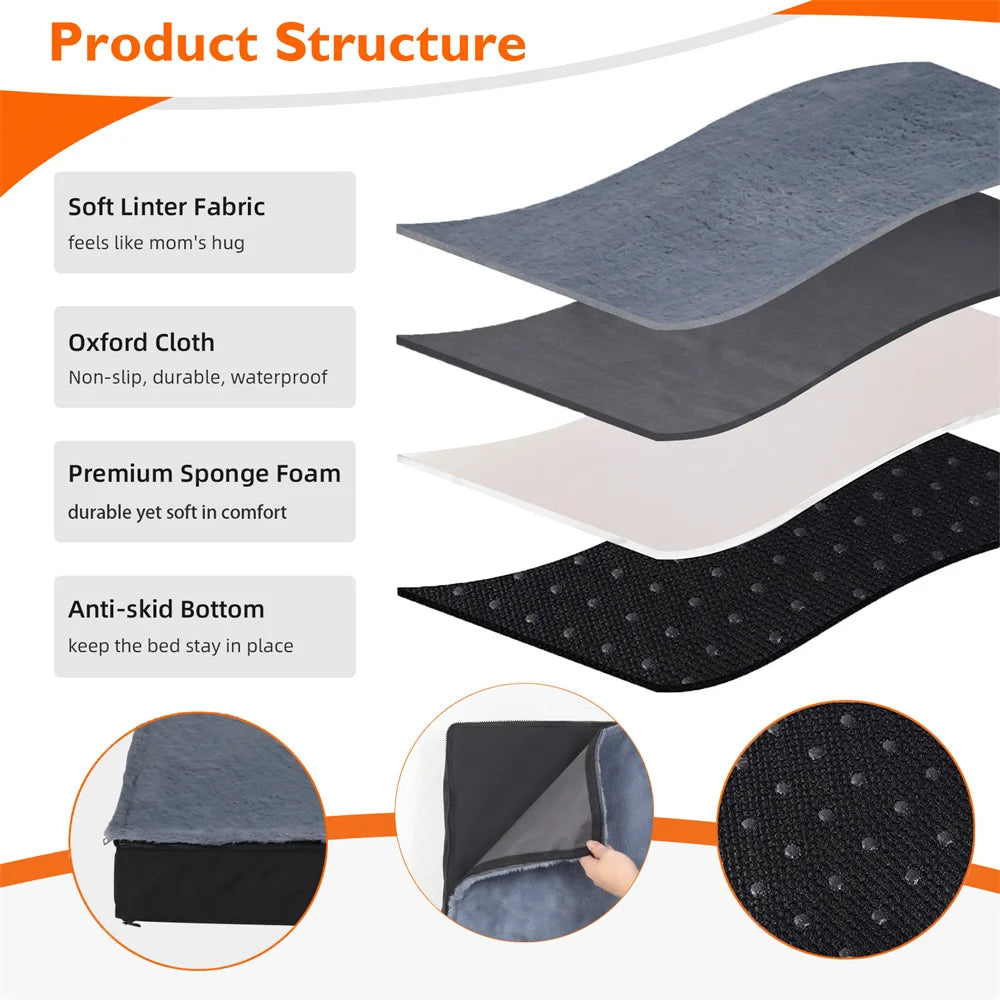 Large Orthopaedic Dog Bed Waterproof Cushion Pet Mattress 2 In 1 Pet Dog Crate Bed with Removable Washable Cover Indoor Outdoor
