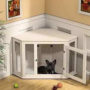 Wooden Dog Crate Furniture: 44-Inch End Table with Mesh for Small to Medium Dogs