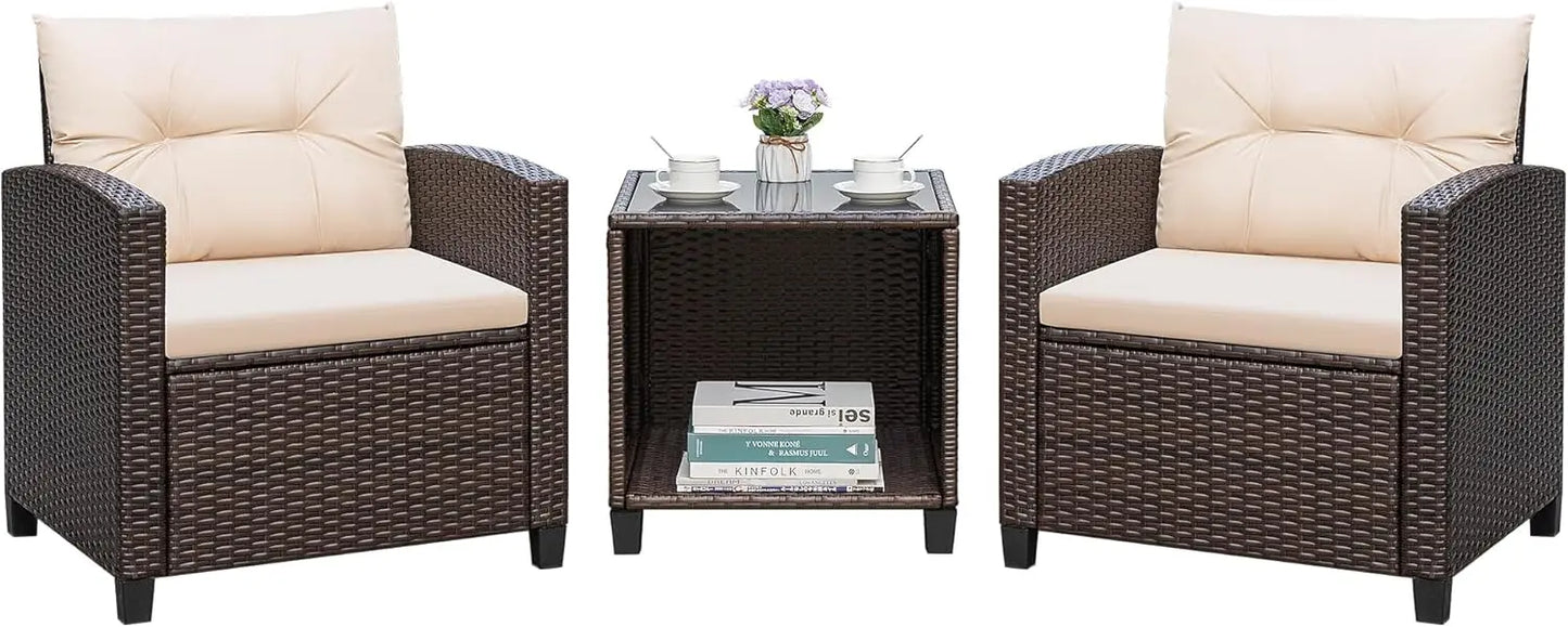3 Piece Outdoor Rattan Patio Furniture Set