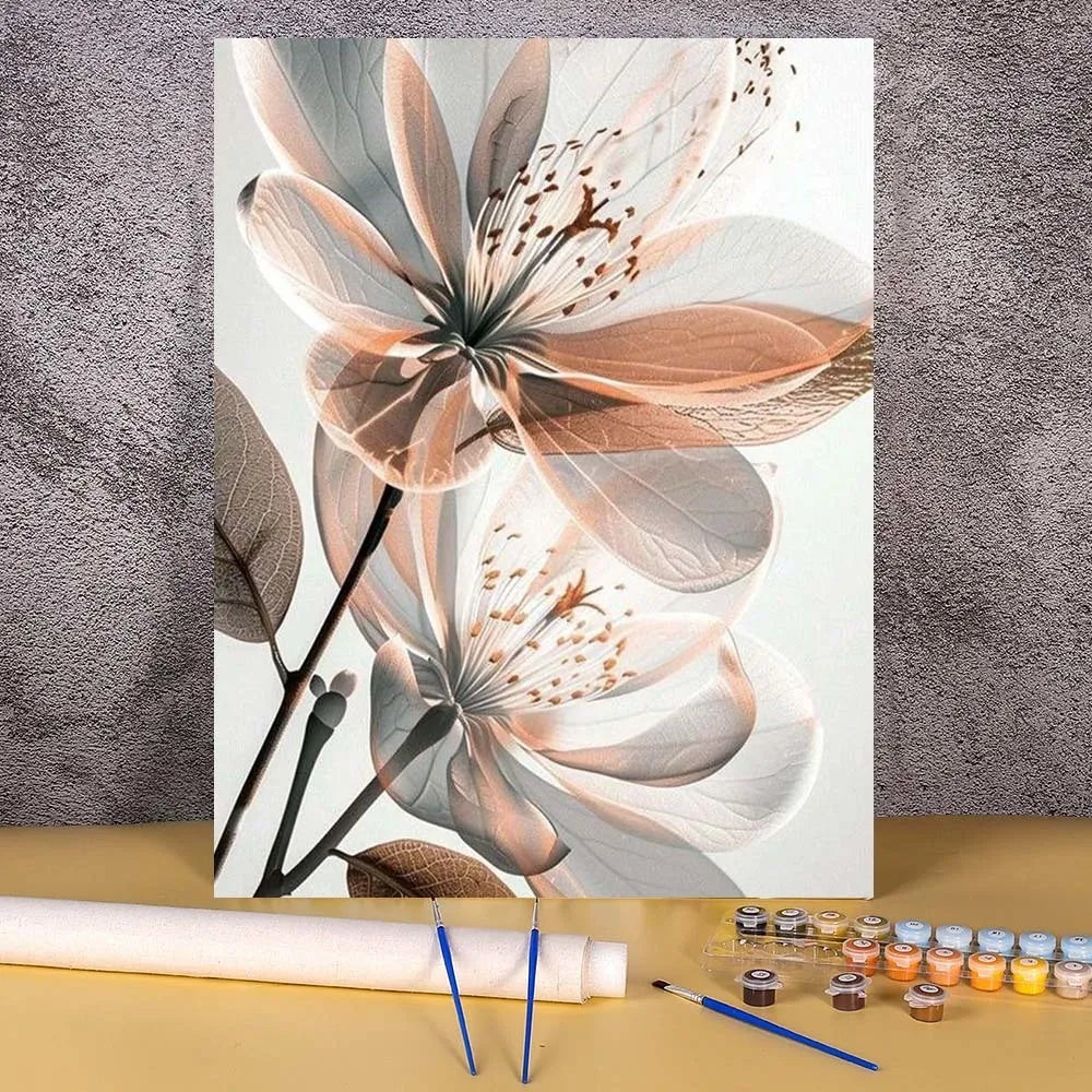 DIY Paint by Numbers Ink & Wash Flower Canvas Kit . Floral Acrylic Painting Set for Adults & Beginners Home Wall Decor Gift