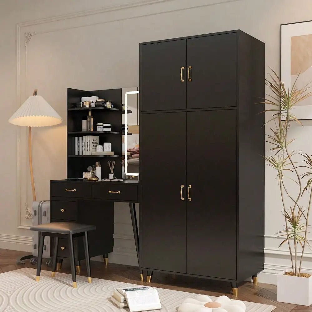 Large Vanity Table With Armoires Wardrobe Set Led Makeup Mirror Bedroom Dresser