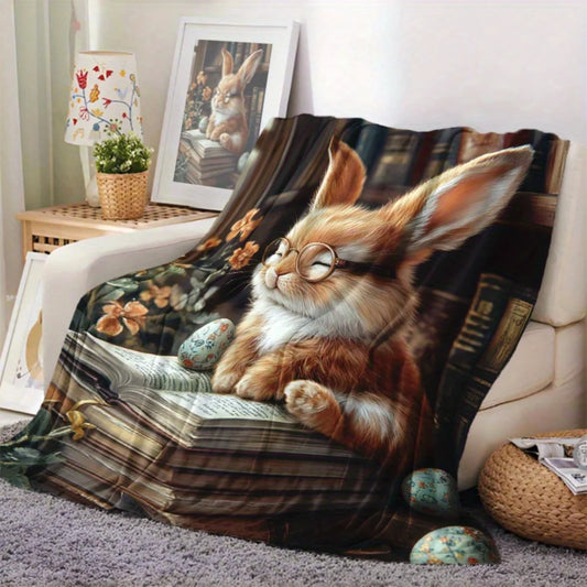 Easter Bunny Flannel Throw Blanket . Soft Cozy Spring Decor for Sofa, Bed & Gifts