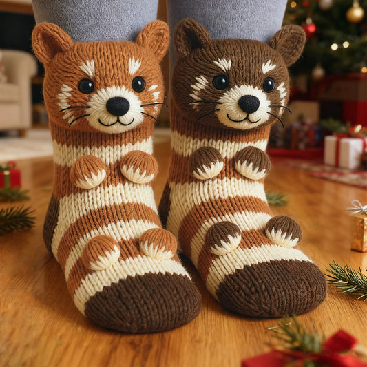 3D Knitted Cute Animal Floor Socks Handmade Crocheted Warm Socks Double Layer Fashion Sleeping Socks Christmas Gifts Legs Warmer
