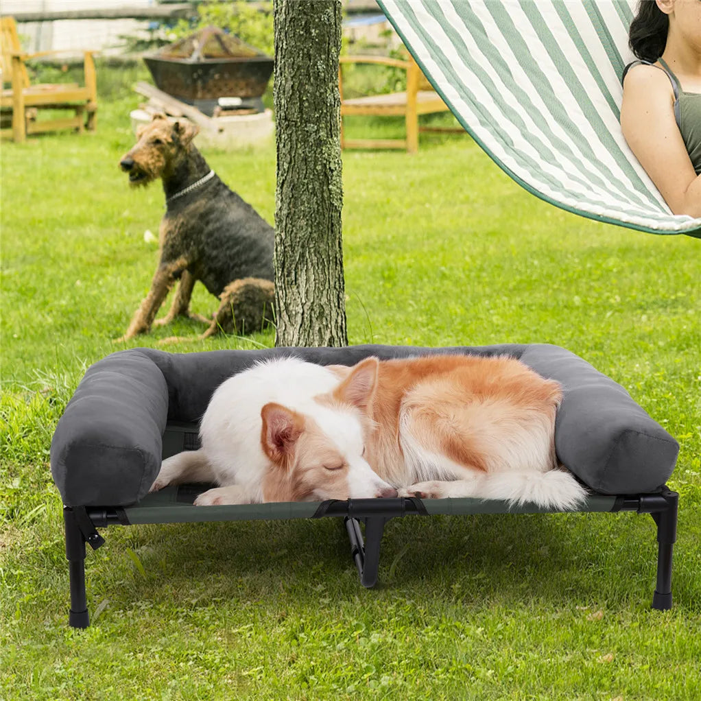 XXL XL Large Cooling Elevated Dog Bed  Indoor Outdoor Raised Sofa Bed with Plush Mat Winter Summer