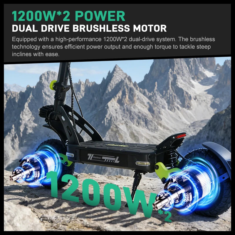 1200W Dual Motor Electric Scooter. 60V 21Ah Long-Range High Performance E-Scooter with Dual Suspension