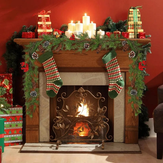 Christmas Garland With Red Berries Pine Cones Indoor Cedar