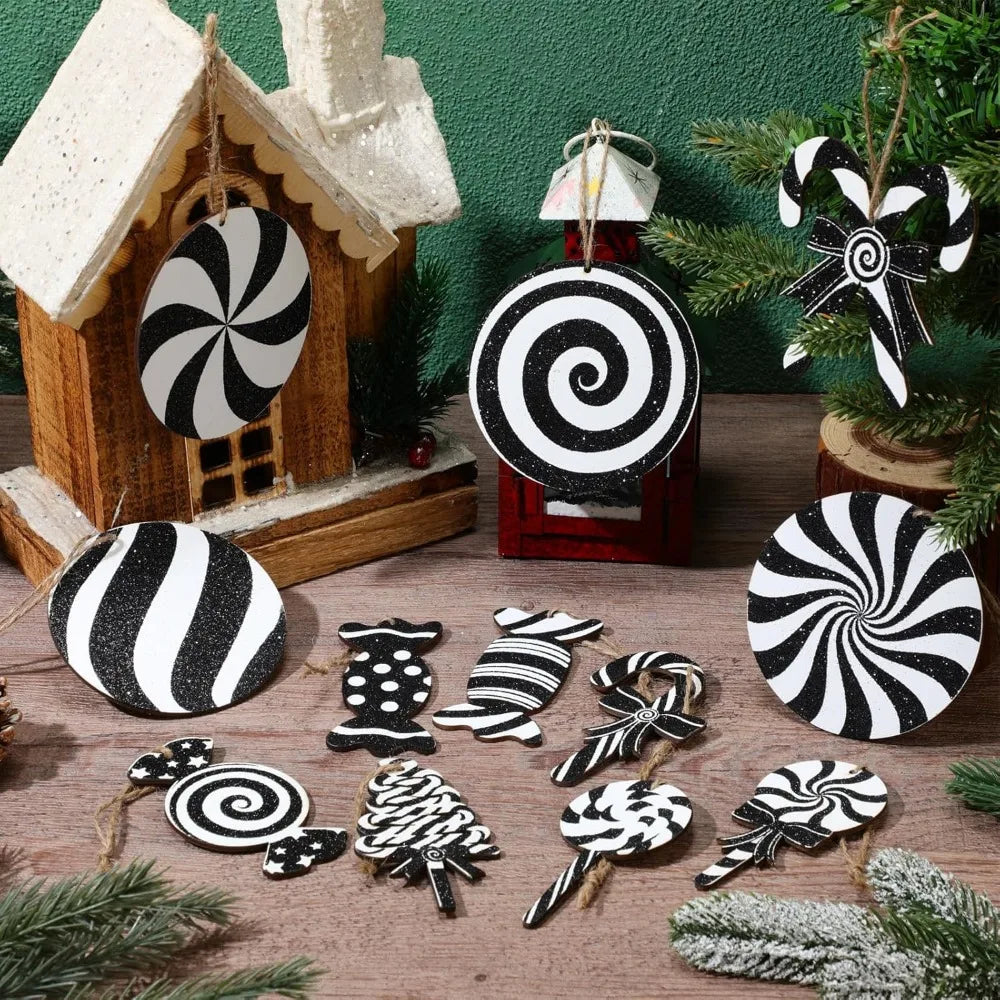60 Pcs Christmas Glitter Candy Ornaments - Cane and Lollipop Hanging Decorations,