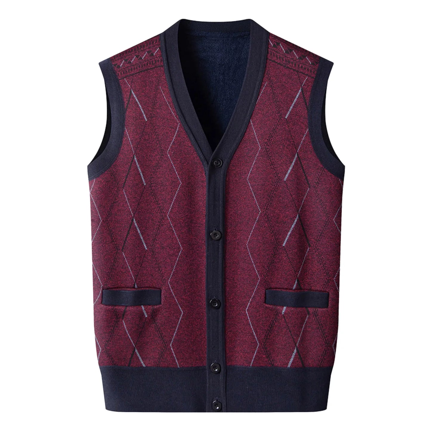 Men’s Vintage Knit Sweater Vest Warm Fleece Lined Casual Winter Outerwear