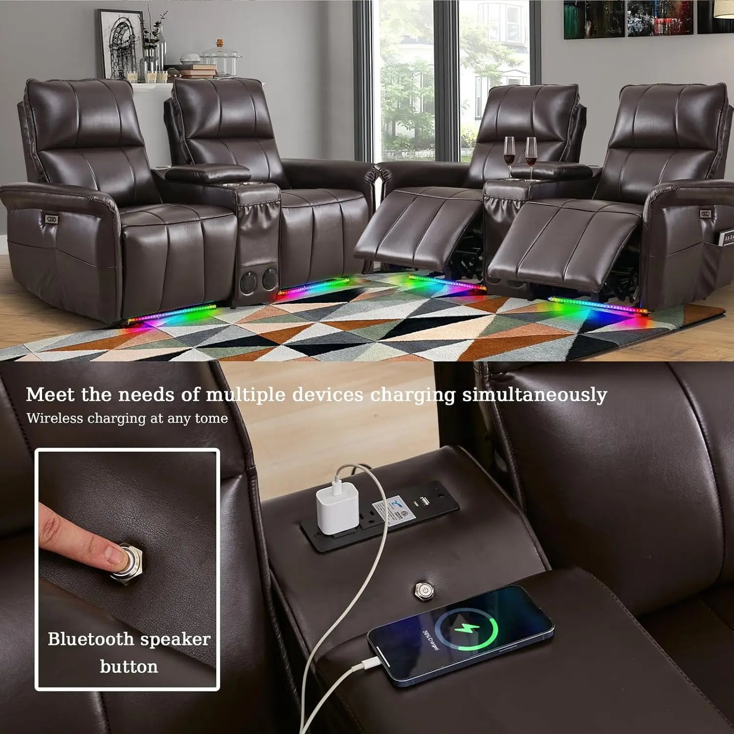 Power Reclining Loveseat Sofa Wall Hugger Recliners RV Sofa Theater Seating Electric Double Recliner with Cup Holders, 72