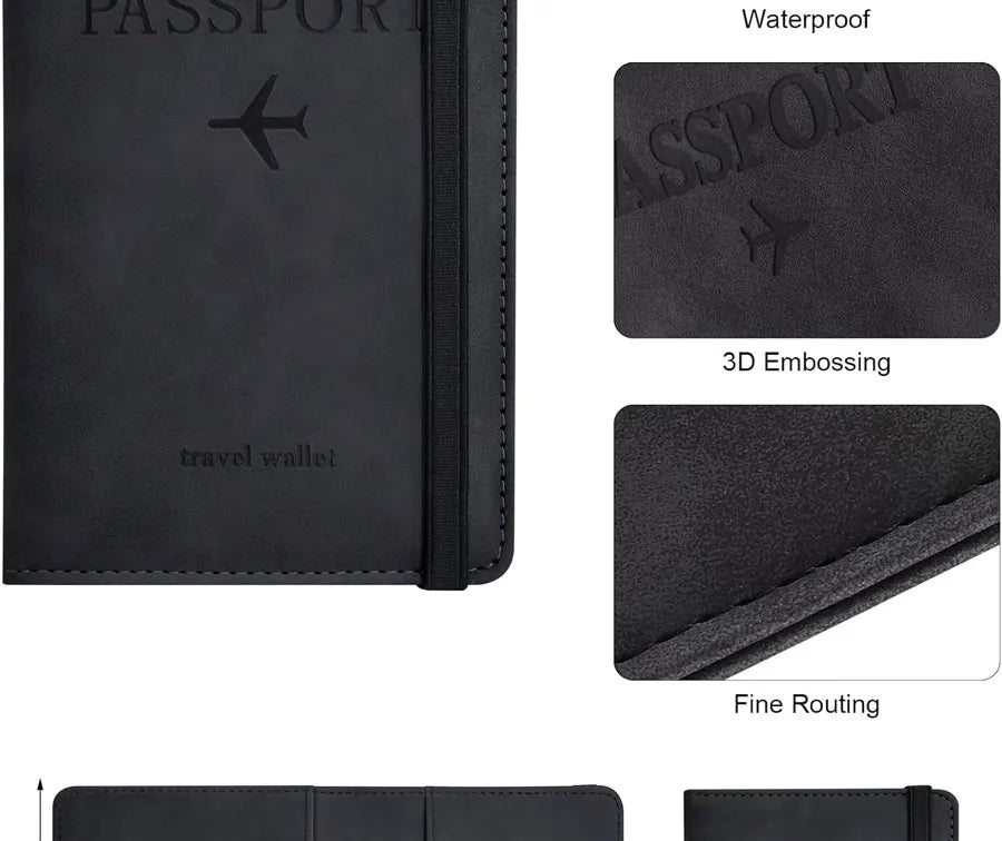 RFID Blocking Passport Holder Travel Wallet | Passport Cover with Card Slots | Travel Document Organizer | Slim Passport Case