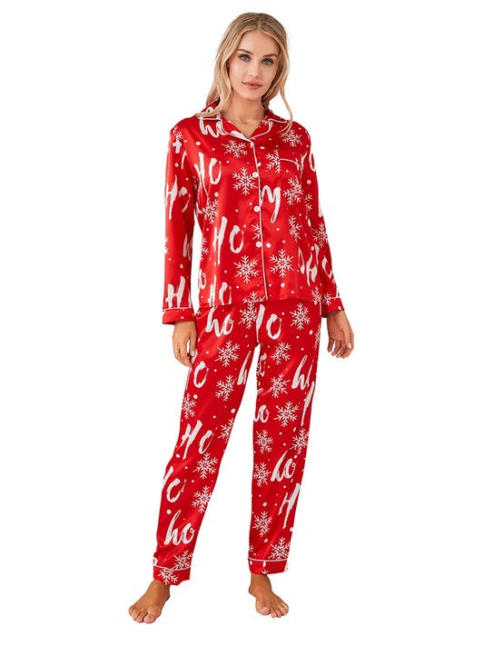 Women’s 2 Piece Pajamas Set Christmas Long Sleeve Button Up Shirt Pants Set Sleepwear Loungewear