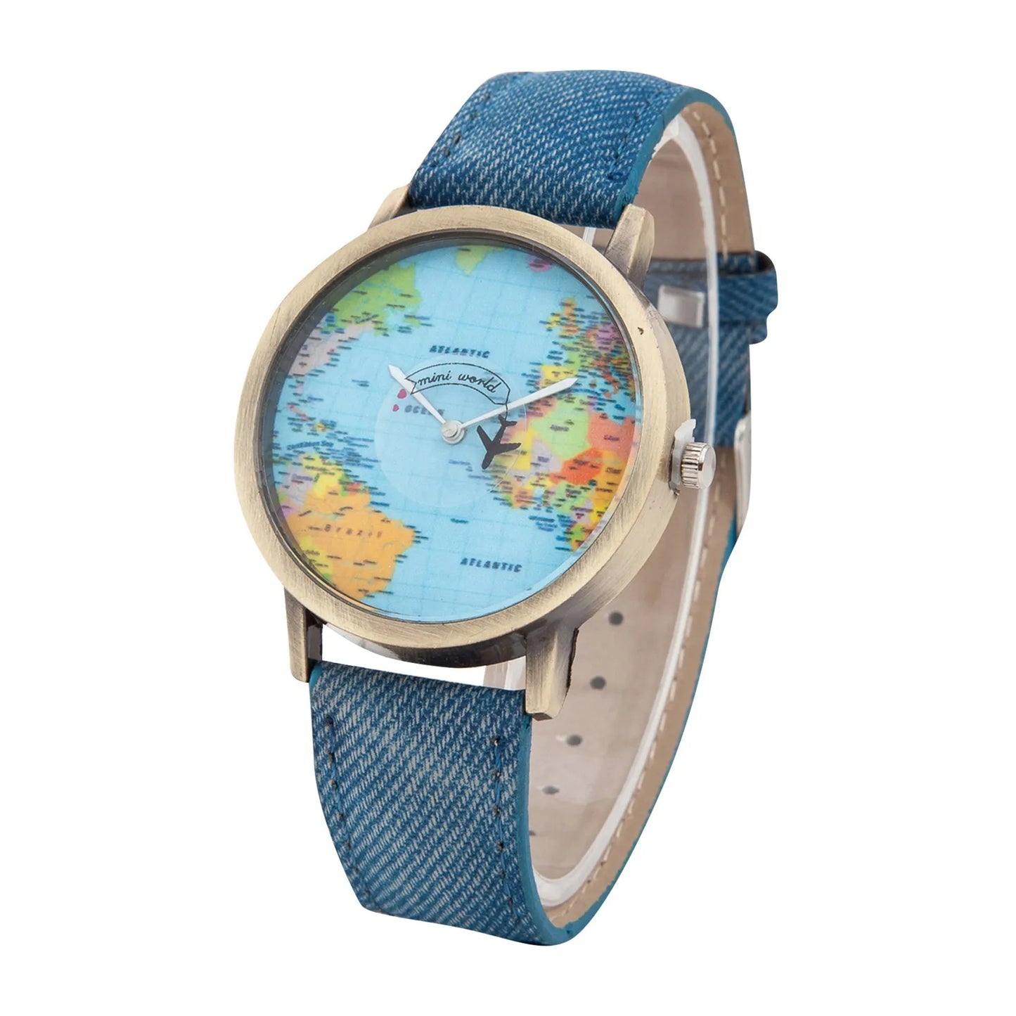 Women’s World Map Quartz Watch . Casual Leather Strap Fashion Timepiece