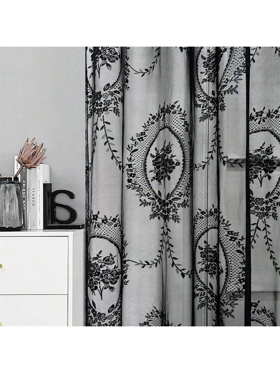 French-Style Romantic Lace Curtain | Floral Pattern Window Panel