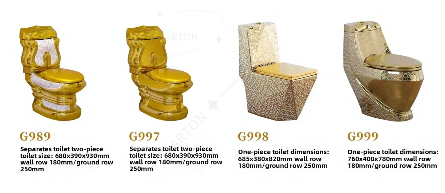 Luxury Gold Electroplated One-Piece Ceramic Toilet . Modern Designer Bathroom Fixture