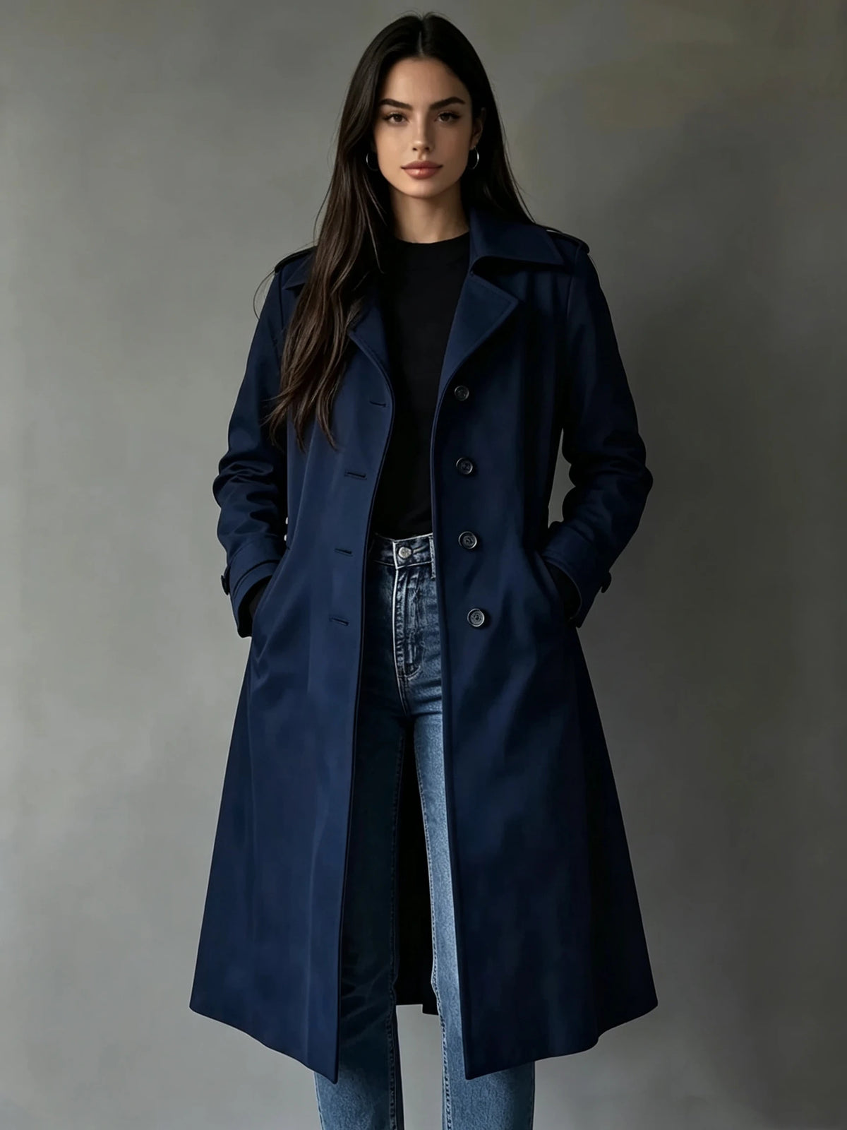 Women's Mid-Length Suede Coat. Elegant Collared Autumn & Winter Jacket