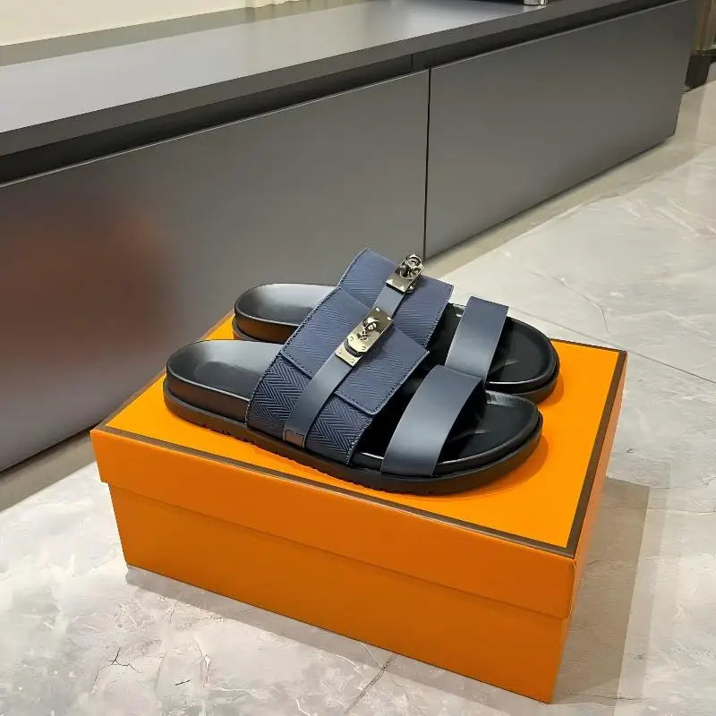 Luxury Women’s Leather Buckle Slide Sandals