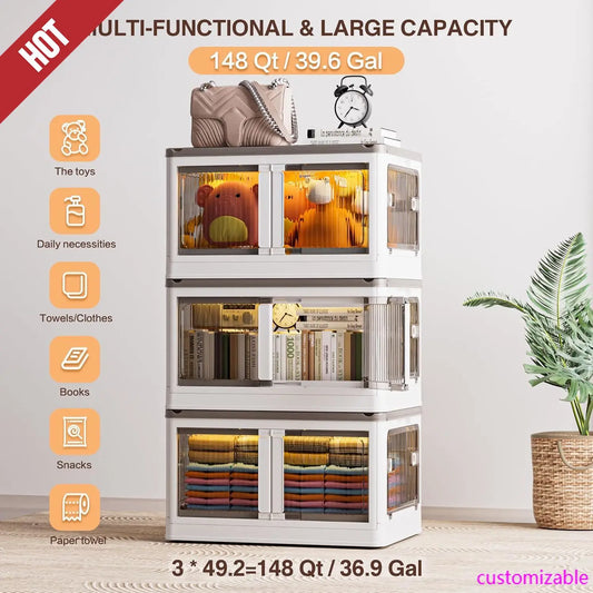 148QT Large Bins Storage with Lids,with Doors & Wheels,for Closet Organizers and Storage-Room Office Livingroom