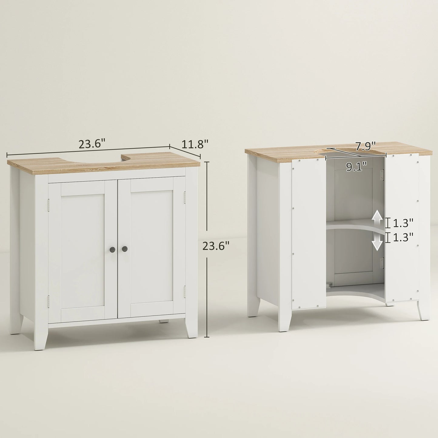 Kleankin Pedestal Sink Storage Cabinet U Shape Vanity