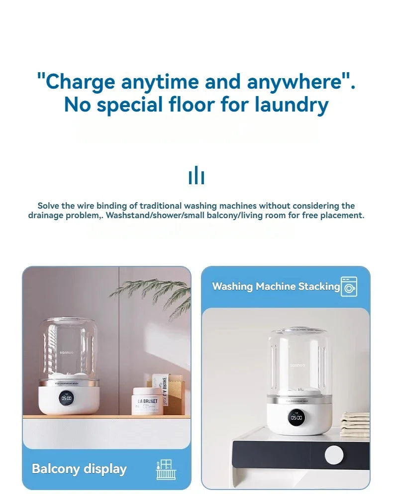 Portable Mini Washer, USB Rechargeable Cordless, 1.2L Capacity For Underwear, Socks & Baby Clothes, 3 Cleaning Modes, Quiet & Compact For Travel, Dorm, Apartment
