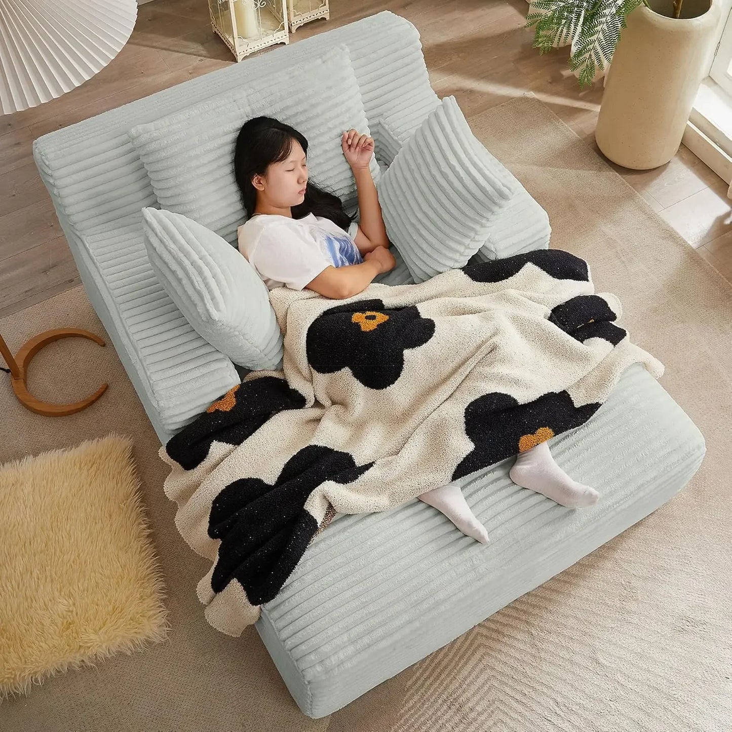 49" Chaise Lounge Indoor, Oversized Chaise Lounge Chair with 3 Comfy Pillows for Living Room Bedroom, Wide Arms Corduroy Fabric