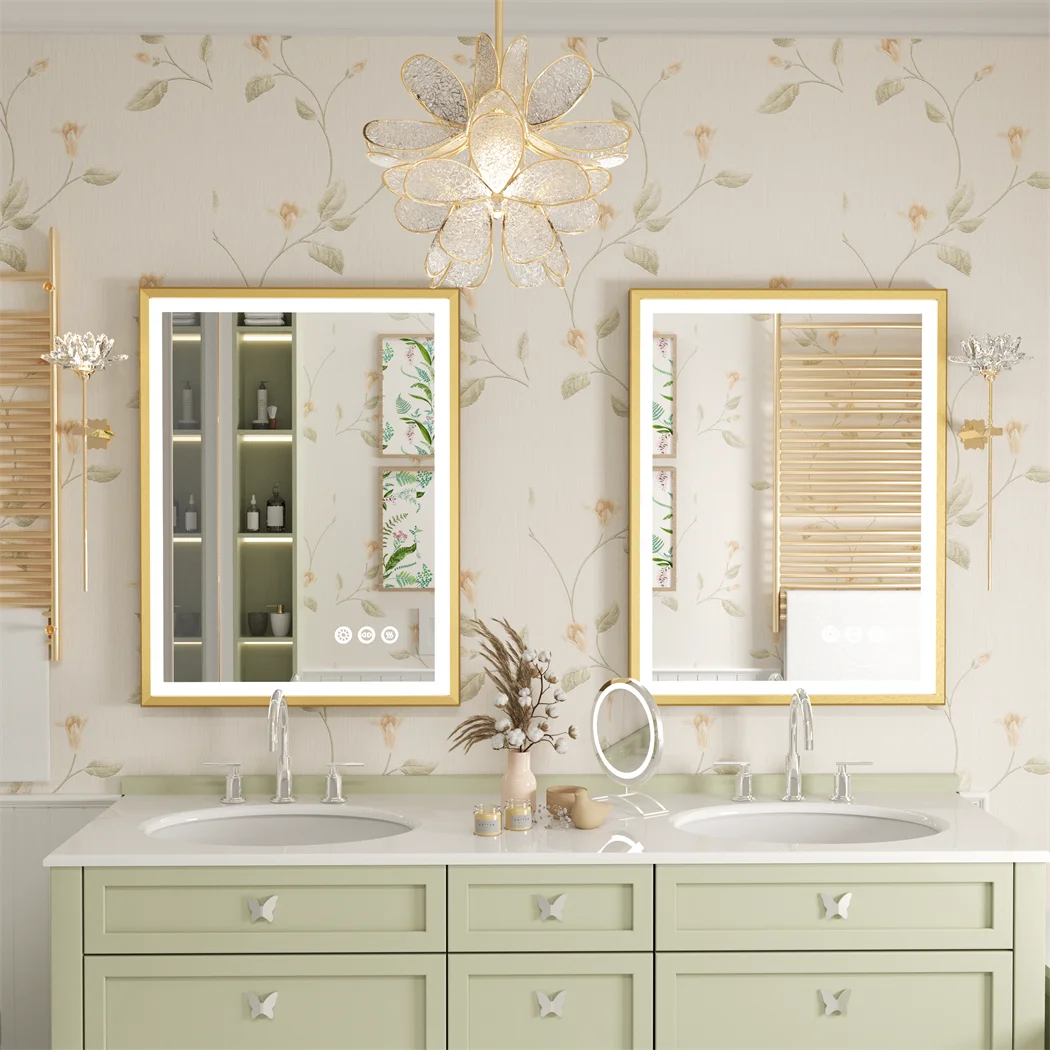 LUVODI Large Gold Framed Bathroom Mirror Fogless Smart Touch Illuminate Full Body Dressing Mirror