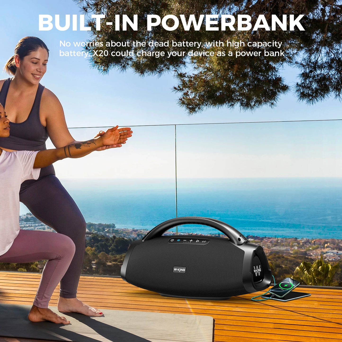 W-KING D20 200W Portable Bluetooth Party Speaker .Deep Bass, Waterproof Outdoor Boombox & Long Battery Life