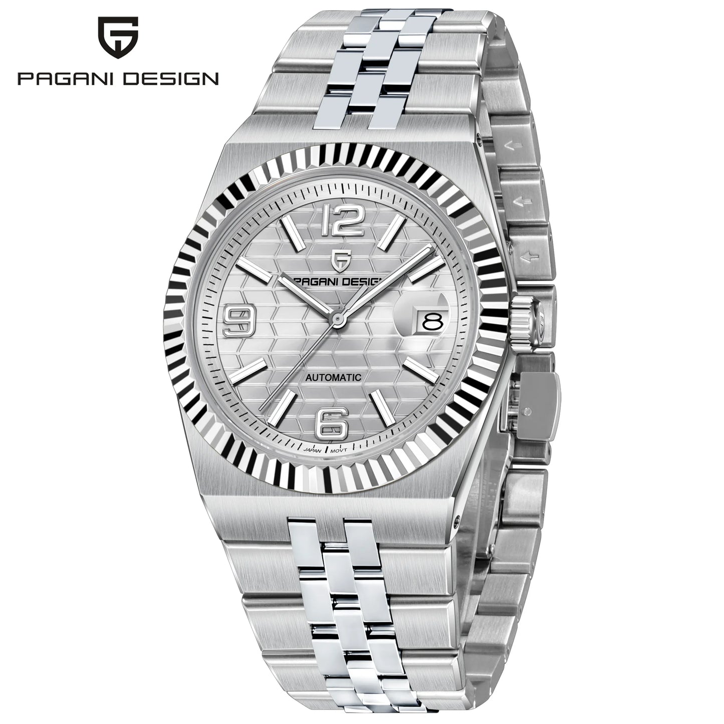 PAGANI DESIGN Men’s Automatic Luxury Watch,  Sapphire Crystal Stainless Steel Waterproof Mechanical Wristwatch with 3D Rhombus Dial