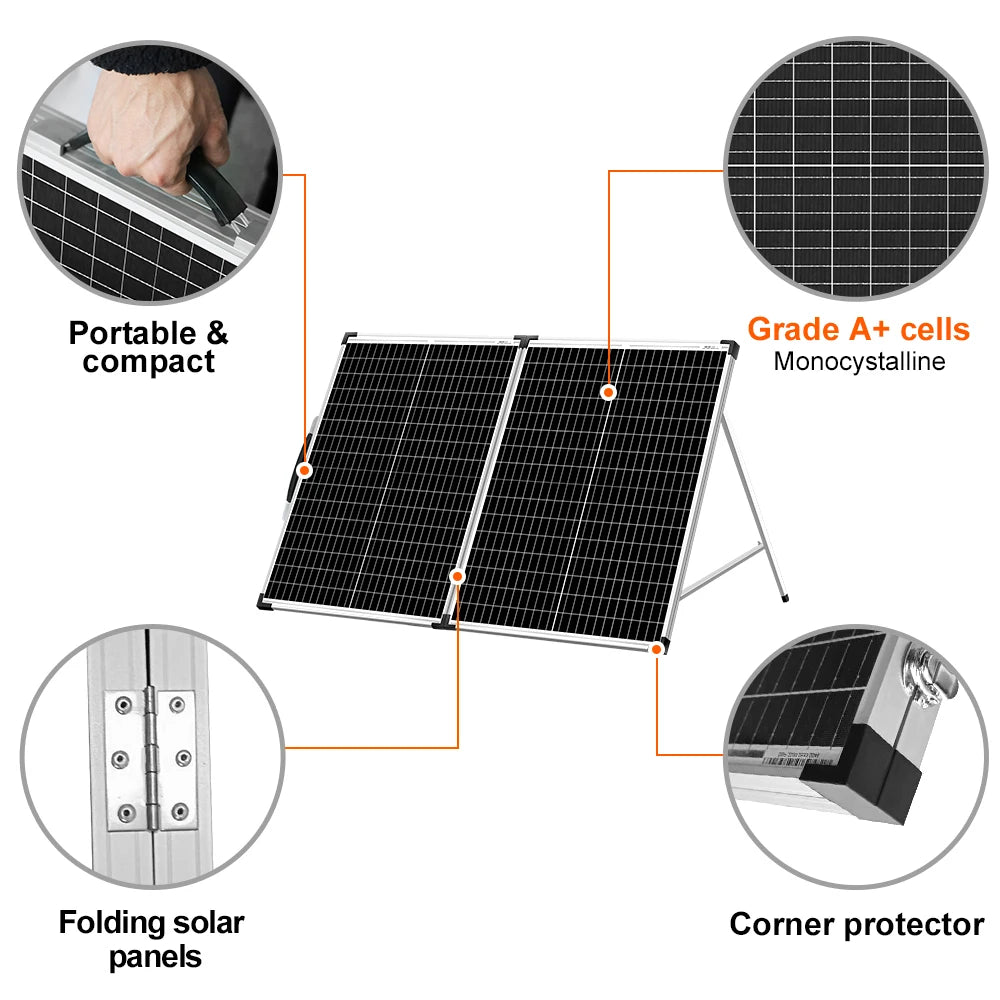 DOKIO 100W/160w/200w 18V Glass Folding Monocrystalline Waterproof Solar Panel with 12V Controller Kit from China