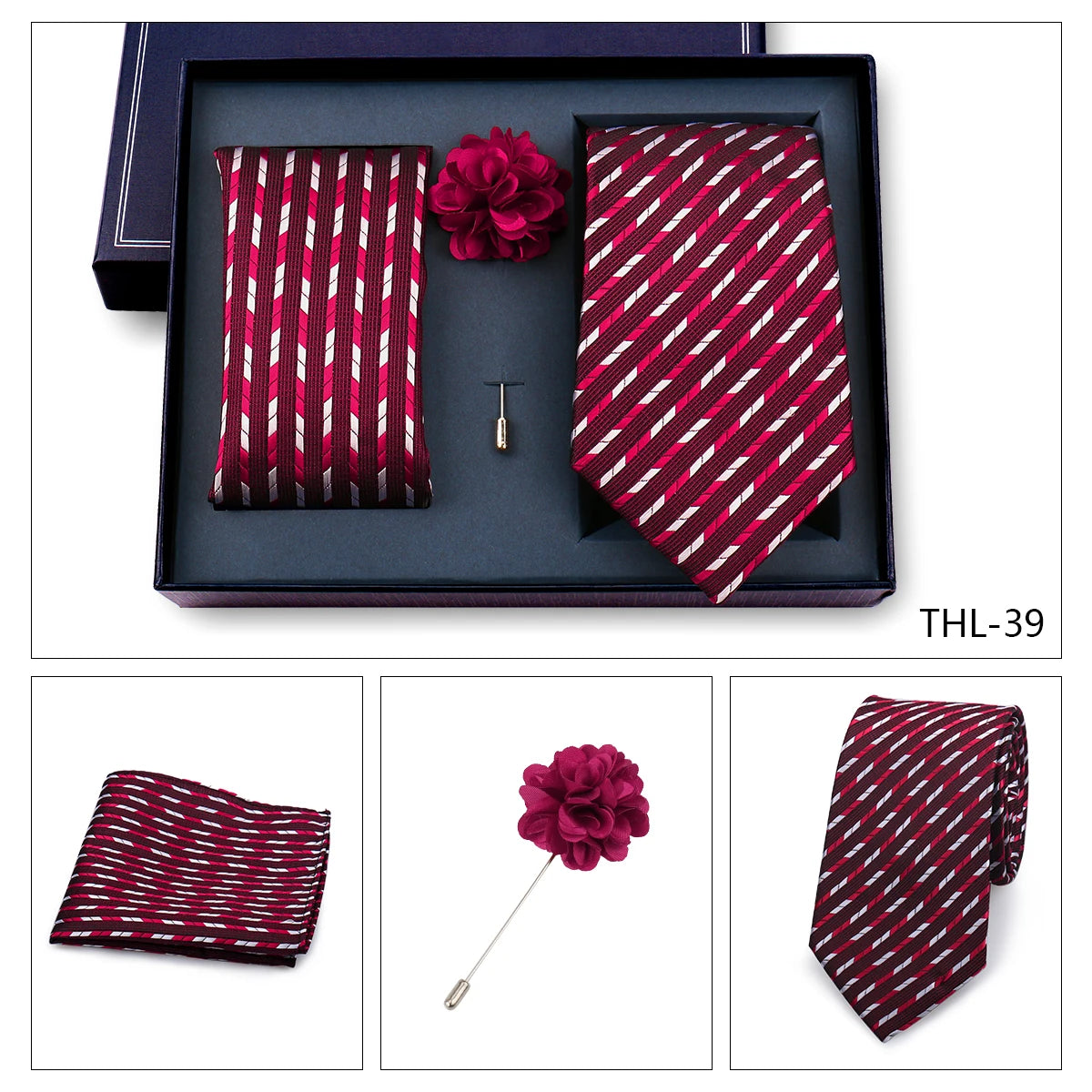 Luxury Men’s Paisley Necktie Gift Set. Silk Tie, Pocket Square, Cufflinks & Gift Box for Weddings & Business