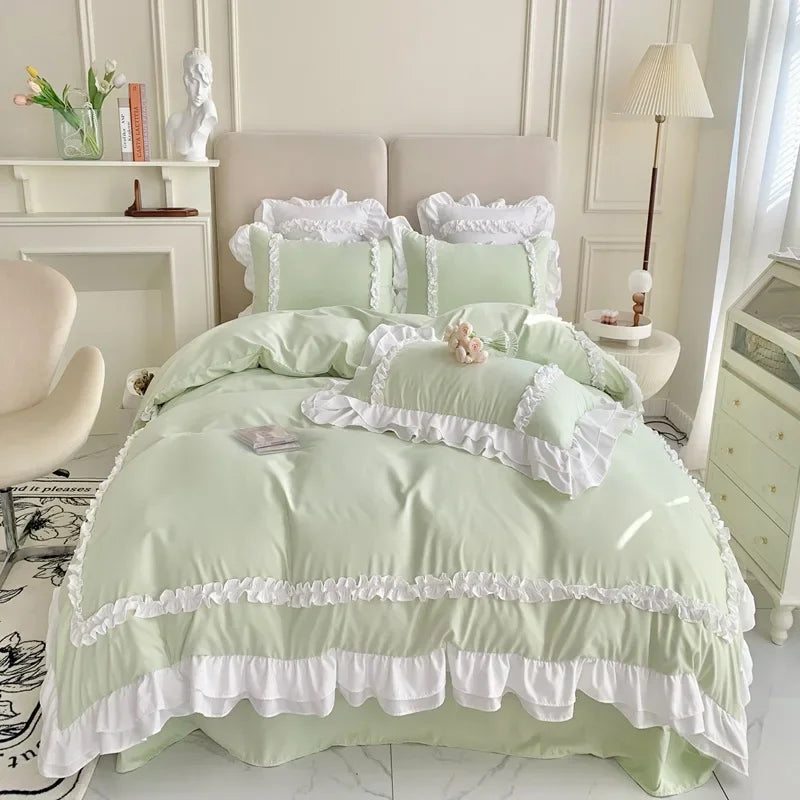 Elegant Ruffled Lace Bedding Set. Luxury Princess Style