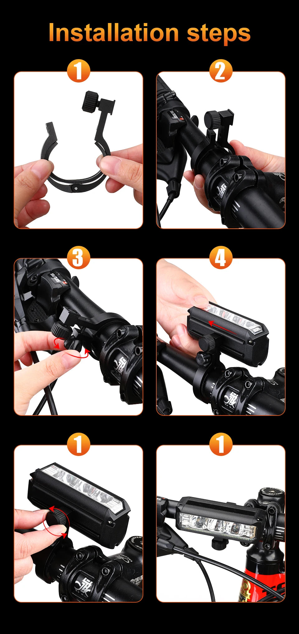 USB Rechargeable Bike Front Light 900 Lumens Cycling Light 2000mAh Bike Lights for Night Riding/Cycling Safety Lamp