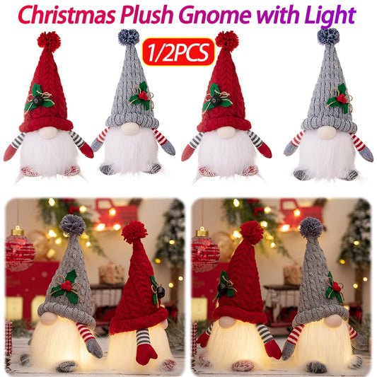 Christmas Plush Doll with Light Tabletop Santa Figurine Nordic Elf Plush Doll Christmas Decoration for Home Kitchen Tiered Tray