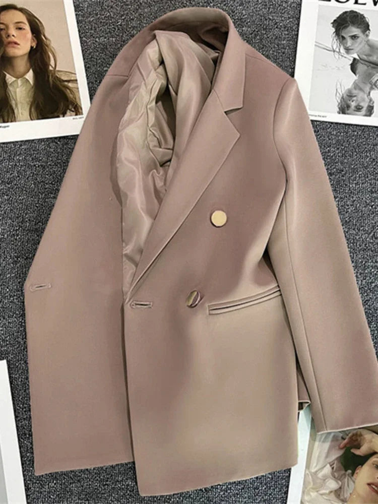 Women's Double-Breasted Blazer Coat . Elegant Long Sleeve Tailored Jacket