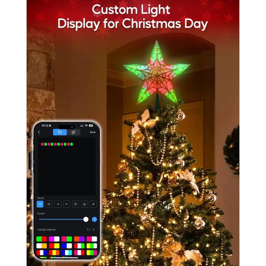 9" Christmas Tree Toppers Star with Smart APP Control 3D Gold Tree Topper for DIY, Dimming, Music, Timer, LED Multicolor Christm
